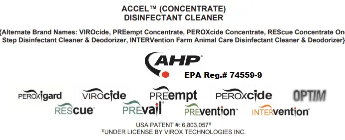 Products containing accelerated hydrogen peroxide disinfectants AHP - Rescue RTU alternate names