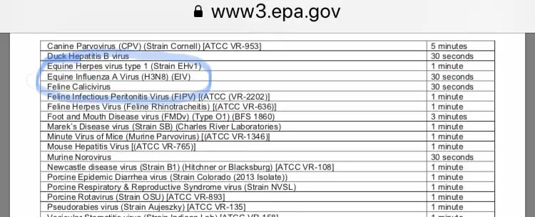 label of disinfectant that kills EHV-1 Horse Flu virus